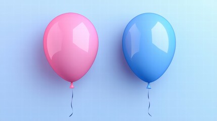 Poster - Colorful pink and blue balloons floating against a soft blue background in a cheerful celebration atmosphere. Generative AI