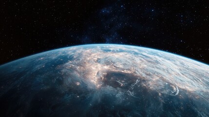 Wall Mural - earth from space, nighttime view, starry background, astronomical, wide shot, for educational use