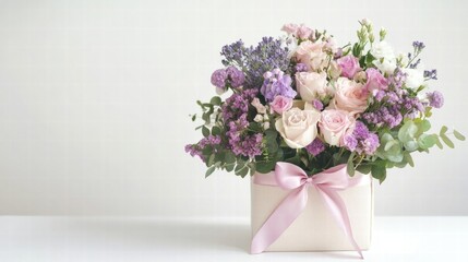 Aufkleber - Beautiful floral arrangement with pink and purple flowers in a decorative box for special occasions. Generative AI