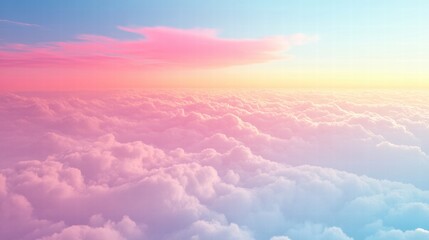Aufkleber - Soft pastel clouds fill the sky at dawn creating a serene and peaceful atmosphere above the horizon. Generative AI