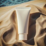 White Squeeze Tube for Concept Designs on a Sand Background