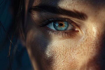 Wall Mural - Close-up eye, freckles, sunlight, skin, beauty