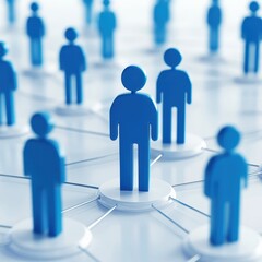 Wall Mural - blue human figures connected by lines on a light background representing network, community, teamwor