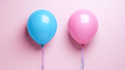Poster - Colorful balloons in blue and pink contrasting against a pastel background for a celebration or party theme. Generative AI
