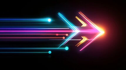 Wall Mural - a vibrant neon arrow glides across a dark background, creating a dynamic effect filled with bright c