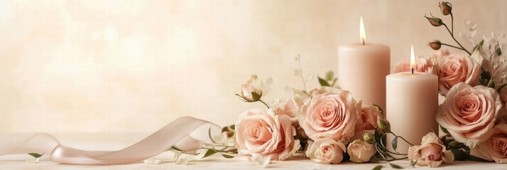 Aufkleber - Elegant arrangement of roses and candles creating a serene atmosphere for relaxation and ambiance. Generative AI
