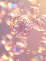 Fototapete - Colorful bubbles float gently in a soft pastel setting during a tranquil afternoon. Generative AI