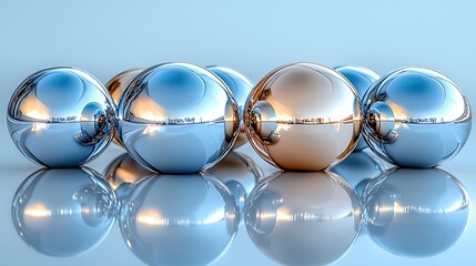 Wall Mural - chrome spheres reflect light, studio shot, abstract background, ideal for tech or design