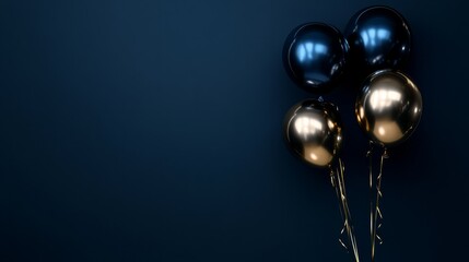 Wall Mural - Dark navy blue background with shiny balloons, modern style generative ai
