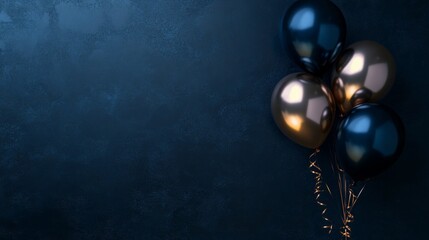 Wall Mural - Dark navy blue background with shiny balloons, modern style generative ai