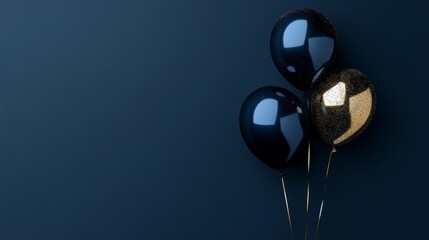 Wall Mural - Dark navy blue background with shiny balloons, modern style generative ai