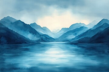  Serene Abstract Watercolor Landscape Tranquil Blue Skies and Turquoise Atmosphere