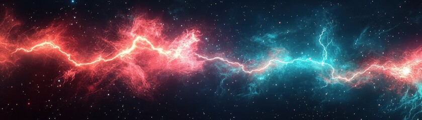Wall Mural - ** .Vibrant Cosmic Energy: Abstract Red and Blue Nebula in the Vastness of Space..**