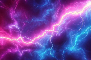 Wall Mural - vibrant neon lightning bolt in a dynamic abstract energy background with electric blue and pink colo