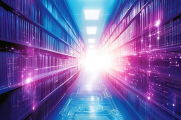 glowing purple and blue digital data storage abstract concept visualization of information storage