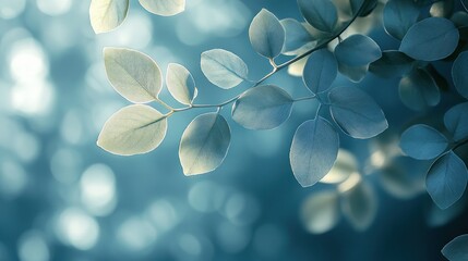 Wall Mural - Leaf Shadows on Soft Blue Surface