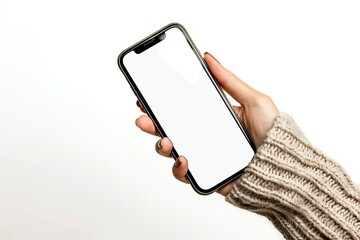 Ultra Hd Image of Woman Hand Holding Smart Phone with Blank Screen Isolated on White