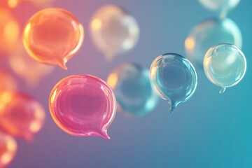 Leinwandbilder - Colorful speech bubbles floating against a gradient background representing communication and dialogue. Generative AI