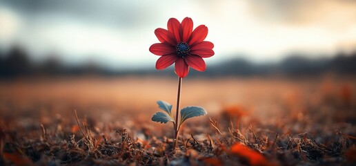 Sticker - Red flower sunset field autumn growth