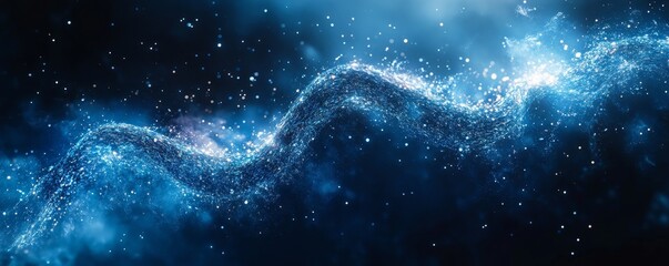 conceptual art piece of a futuristic dna strand glowing in vibrant blues and whites, symbolizing sci