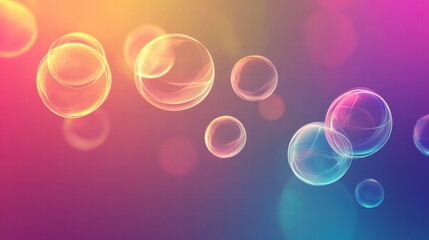 Fototapete - Colorful soap bubbles floating gracefully against a vibrant background of purple, pink, and orange hues. Generative AI