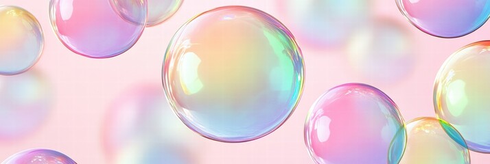 Fototapete - Colorful soap bubbles create a vibrant, repeating pattern against a soft background. Generative AI