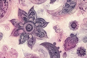 Poster - Intricate floral design with swirling patterns and vibrant pink accents created on a textured background suitable for artistic creations