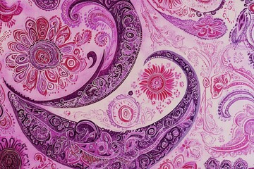 Poster - Intricate floral design with swirling patterns and vibrant pink accents created on a textured background suitable for artistic creations