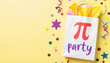 © Khelga Volkova - Party bag with Pi symbol and colorful decorations on yellow background