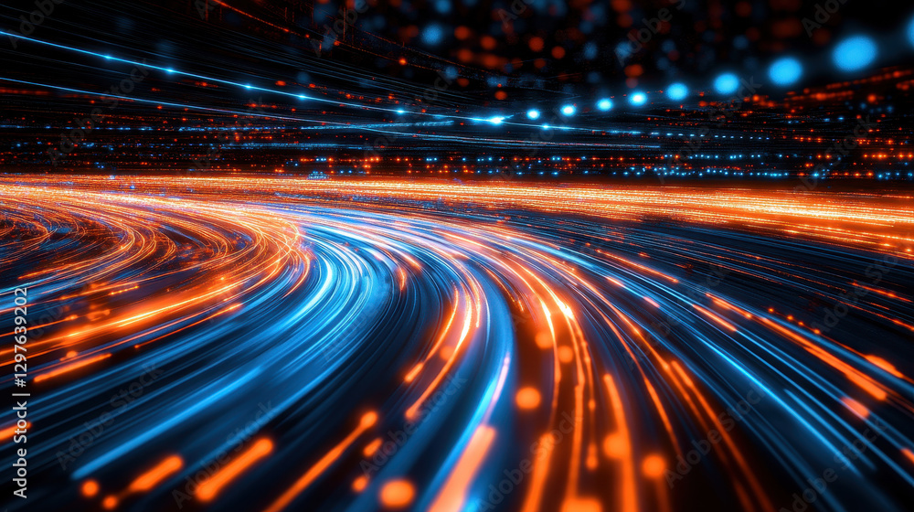 Abstract digital background with light trails moving rapidly on the ...