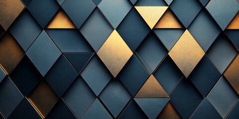 Abstract pattern of blue and gold geometrical triangles background