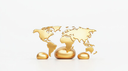 Leinwandbilder - luxurious and minimalist 3D rendered golden world map on white background, showcasing elegance and simplicity