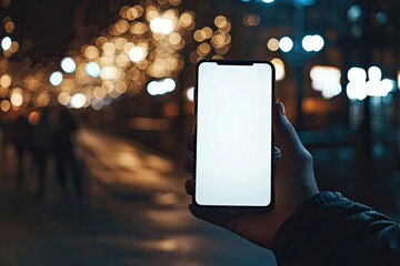 High Quality Picture of Hand Holding Smartphone with White Screen