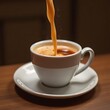 © ANASTASIIA - Warm coffee pour into ceramic cup on wooden table