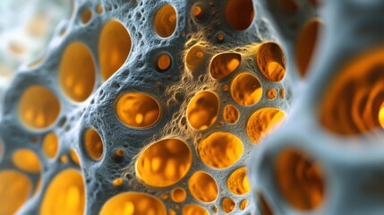 Wall Mural - abstract porous structure with glowing orange inner cavities.