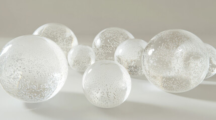 Wall Mural - a close-up of translucent glass orbs filled with tiny air bubbles, arranged organically with some ov