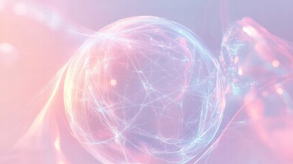 Fototapete - Floating light sphere with intricate network patterns in a dreamy background during twilight hours. Generative AI