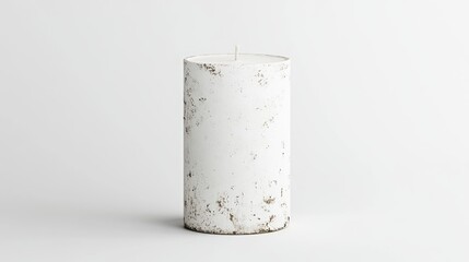 Poster - Cylinder candle sits centered on white surface, speckle texture with white background, minimalistic composition