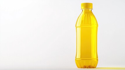 Canvas Print - Yellow liquid filling a plastic bottle, studio shot, isolated on white background