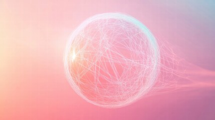 Fototapete - Abstract sphere with luminous threads floating in a pastel gradient background at twilight. Generative AI