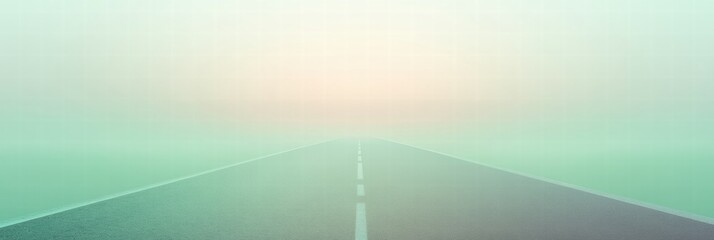Poster - Foggy road stretching towards a hazy horizon at dawn in a tranquil landscape. Generative AI