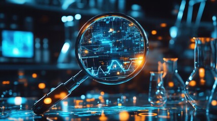 Magnifying glass technology zooming in on a curve.