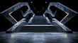 © KIMEHIME - Futuristic concrete stairs, dark setting, glowing lights, architectural background