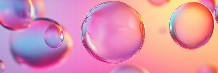 Fototapete - Colorful soap bubbles floating gracefully against a vibrant pastel background during soft lighting. Generative AI