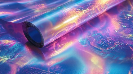 Wall Mural - holographic foil with smooth reflections, radiating soft neon glows in a mesmerizing digital-inspire