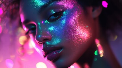 Wall Mural - silky iridescent holographic foil with ultra-glossy textures, capturing shifting neon reflections in