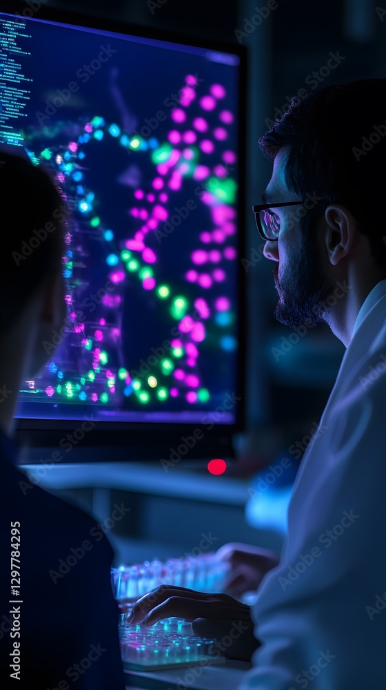 python machine learning project - dna computing:... 36. A patient and doctor examine a 3D DNA model, where AI analysis ...