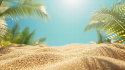 Fototapete - Golden sand dunes in a tropical paradise with vibrant palm trees under a clear blue sky. Generative AI