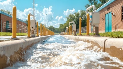 Wall Mural - a photograph of an iot enabled water treatment facility utilizing advanced ai powered systems for ef