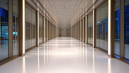 Poster - modern corridor with sleek glass walls and bright lighting creates spacious and inviting atmosphere